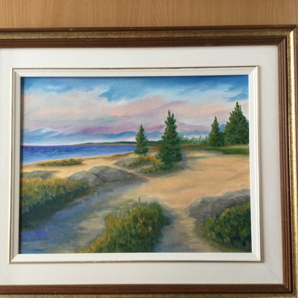 Original art painting on canvas board landscaping wood frame wall hanging signed - Picture 4 of 9